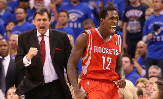 Patrick Beverley and Kevin McHale of the Houston Rockets